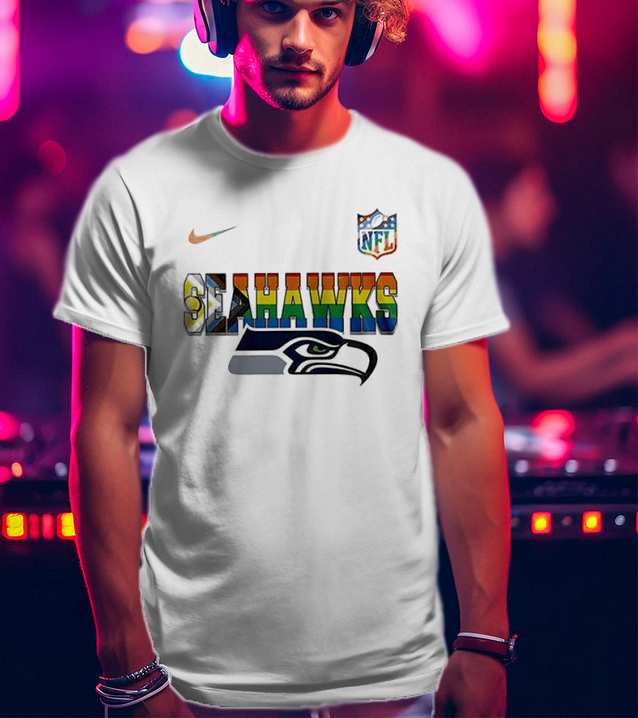 Seattle Seahawks Rainbow Pride NFL Peanuts Collaboration Snoopy Nike T-Shirt