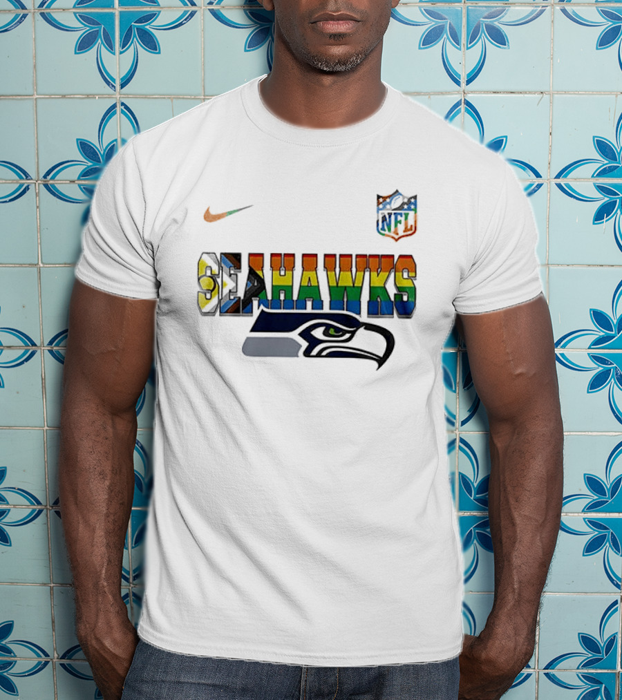 Seattle Seahawks Rainbow Pride NFL Peanuts Collaboration Snoopy Nike T-Shirt