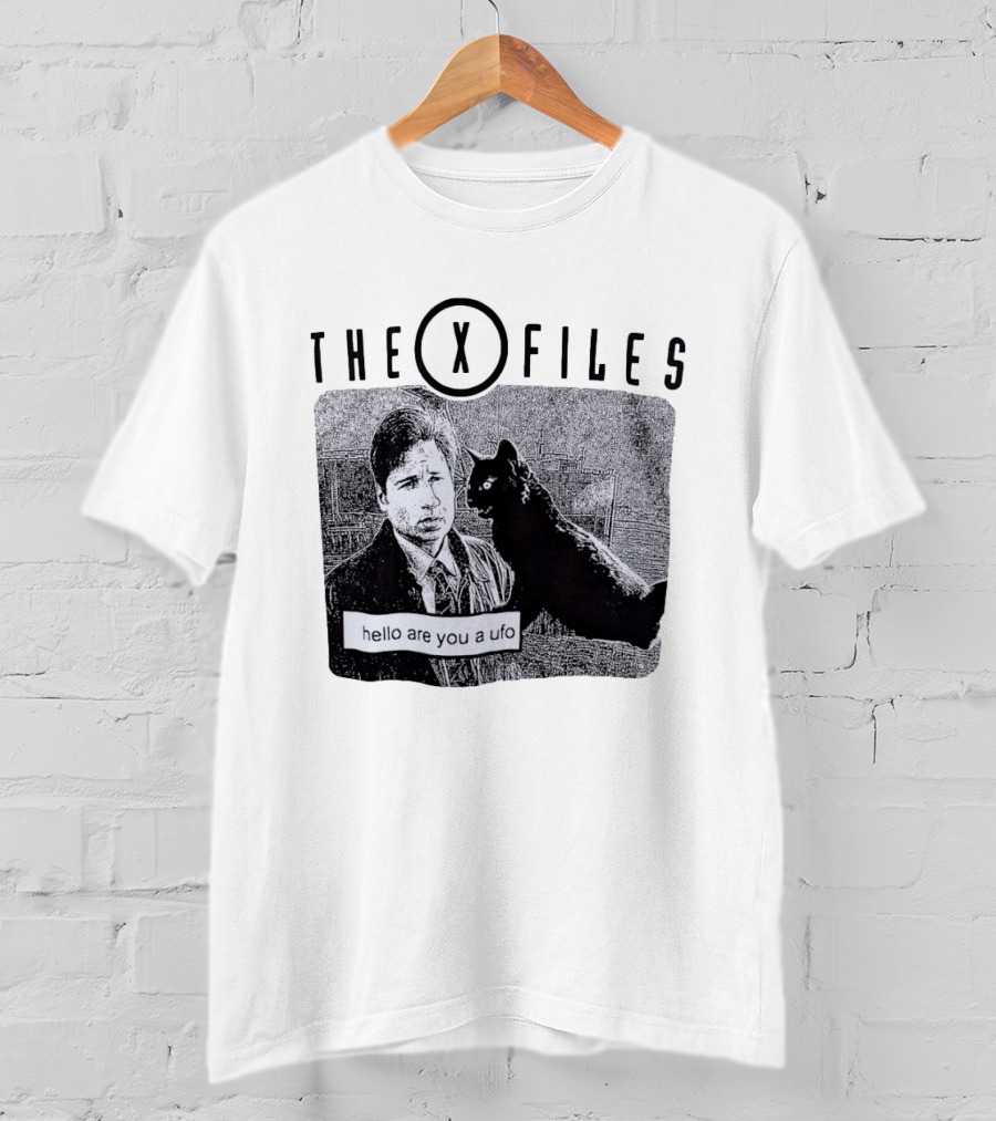 The X Files Hello Are You A UFO Mulder Black Cat T-Shirt