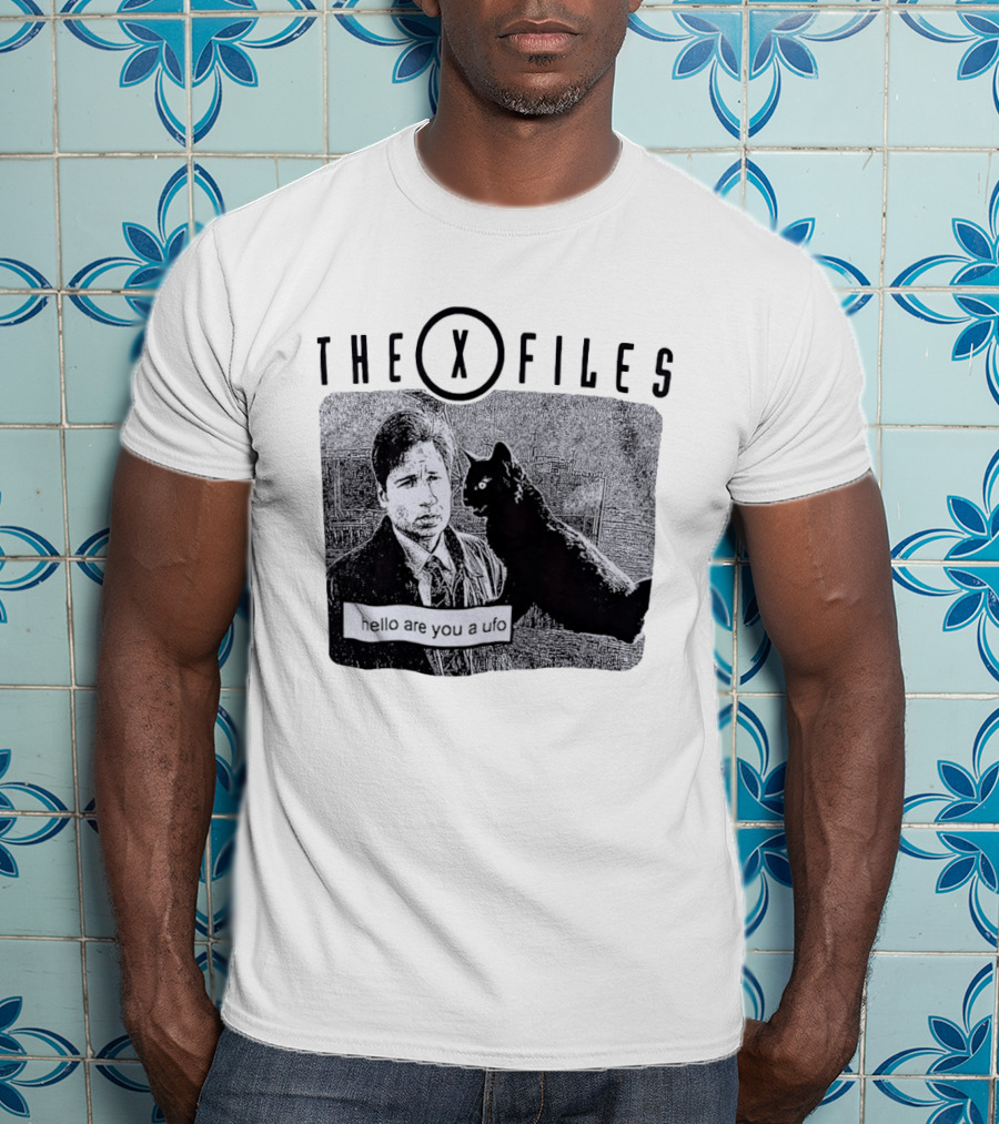 The X Files Hello Are You A UFO Mulder Black Cat T-Shirt