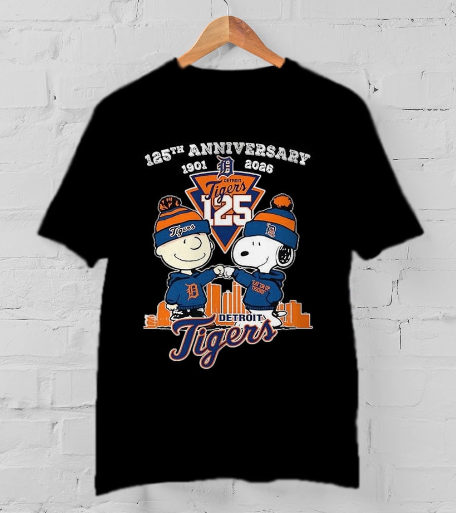 Charlie Brown Snoopy Detroit Tigers 125th Anniversary 1901 2026 Skyline T-Shirt
