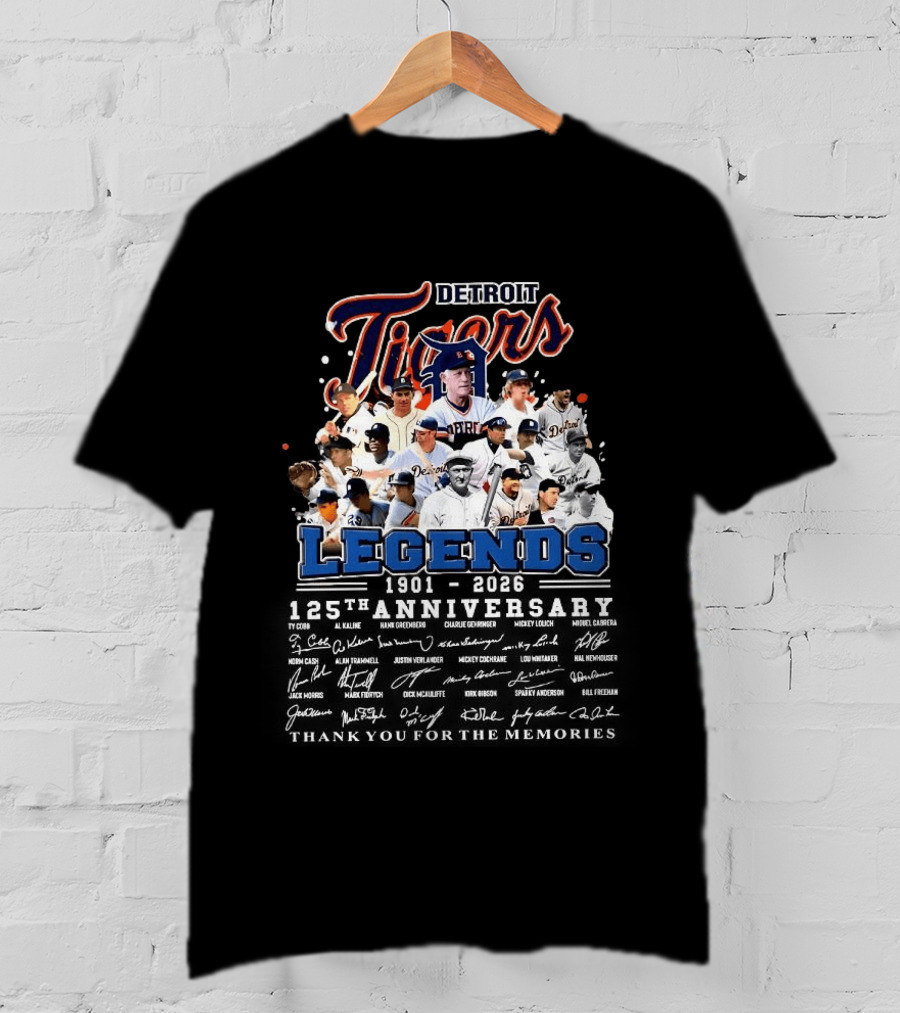 Detroit Tigers Legends 1901 2026 125th Anniversary Thank You For The Memories T-Shirt
