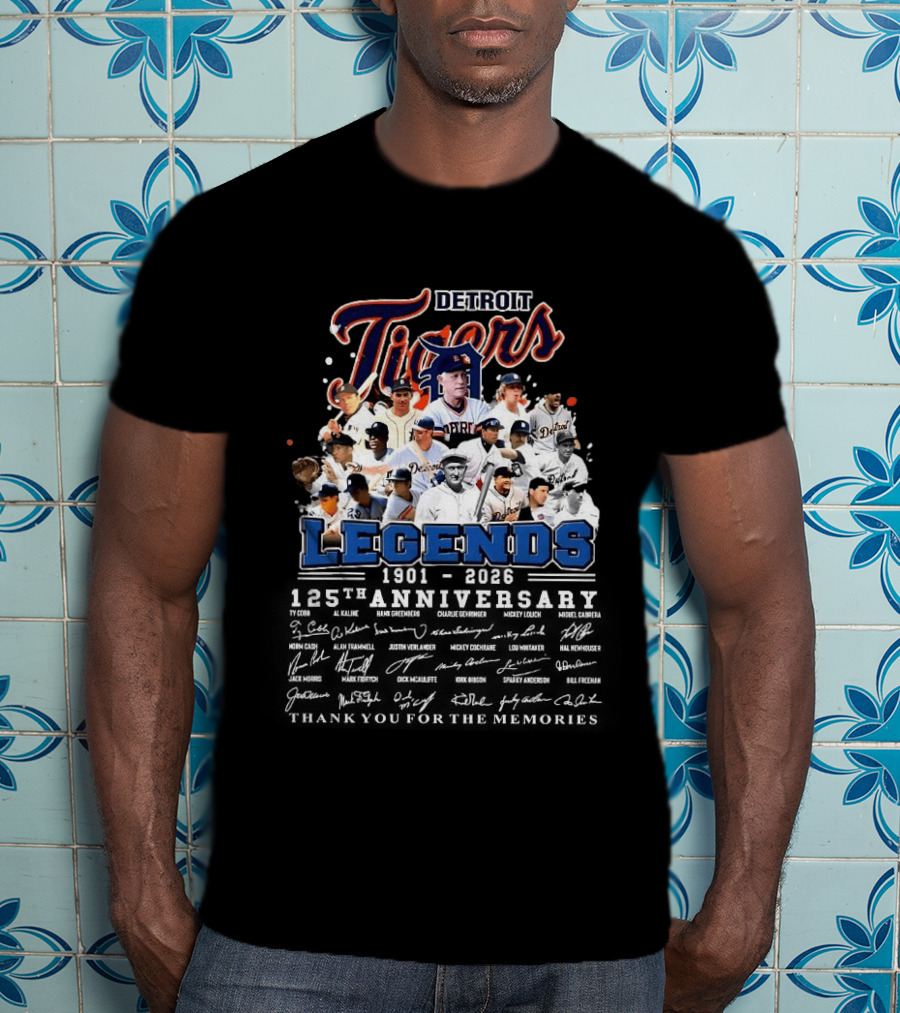 Detroit Tigers Legends 1901 2026 125th Anniversary Thank You For The Memories T-Shirt