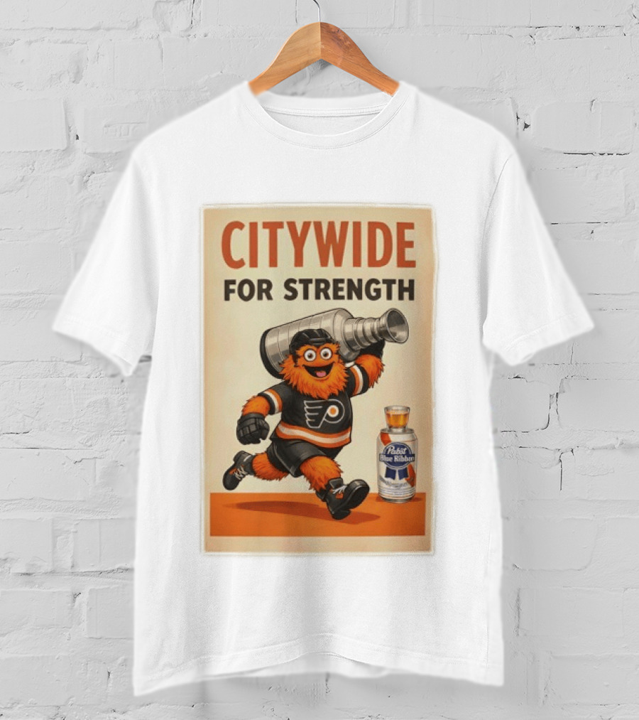 Citywide For Strength Philadelphia Flyers Gritty Pabst Blue Ribbon Stanley Cup T-Shirt