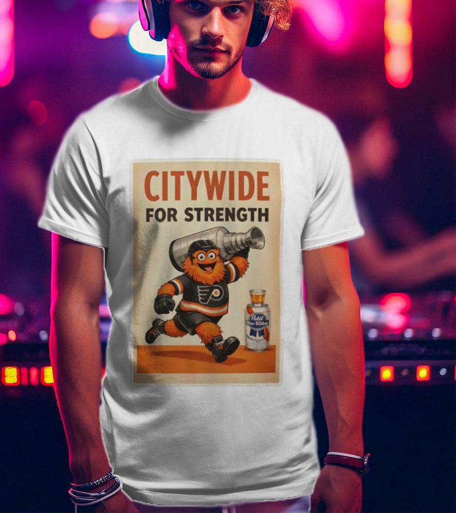Citywide For Strength Philadelphia Flyers Gritty Pabst Blue Ribbon Stanley Cup T-Shirt