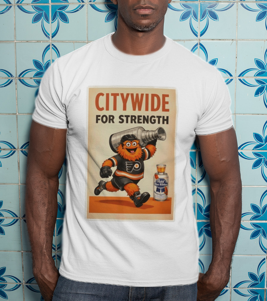 Citywide For Strength Philadelphia Flyers Gritty Pabst Blue Ribbon Stanley Cup T-Shirt
