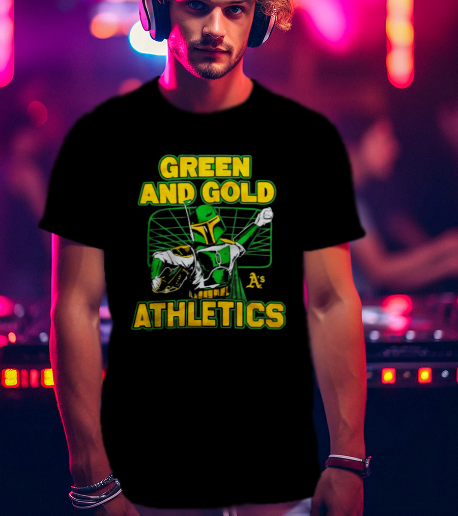 Green And Gold Athletics Dark Side Star Wars Bounty Hunter T-Shirt
