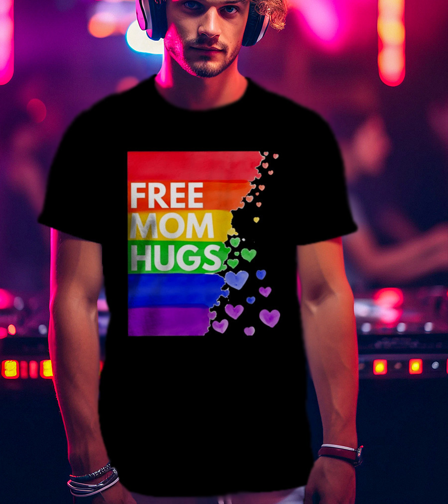 Free Mom Hugs Rainbow Hearts LGBTQ Pride Watercolor T-Shirt