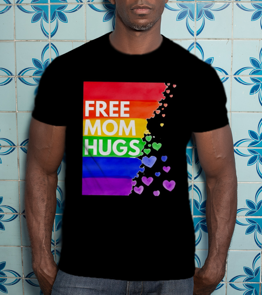 Free Mom Hugs Rainbow Hearts LGBTQ Pride Watercolor T-Shirt