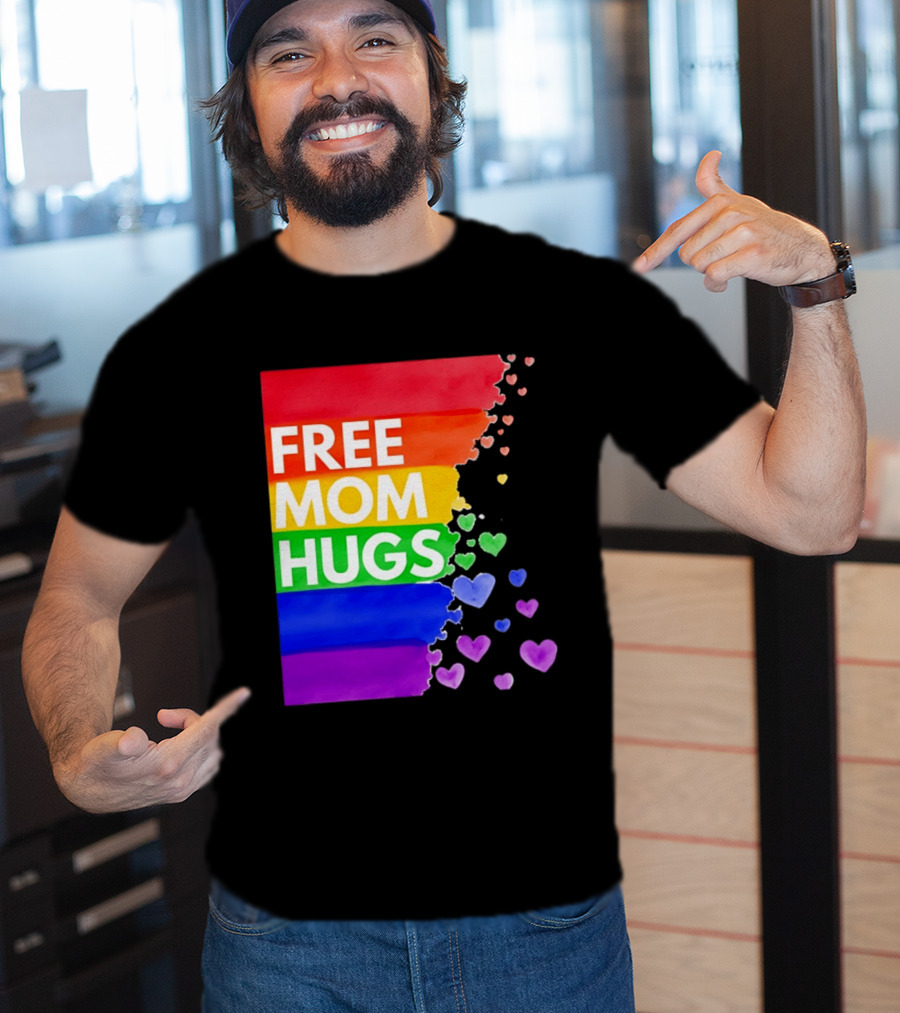 Free Mom Hugs Rainbow Hearts LGBTQ Pride Watercolor T-Shirt