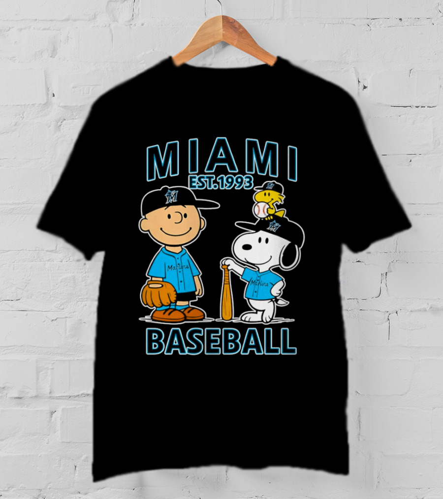 Charlie Brown Snoopy Woodstock Miami Baseball Est 1993 T-Shirt