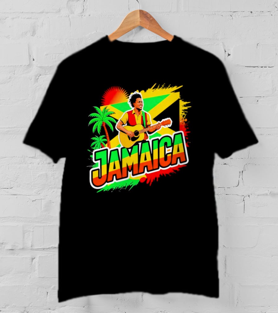 Jamaica Musician 2026 Vibrant Island Vibes Guitarist Flag T-Shirt