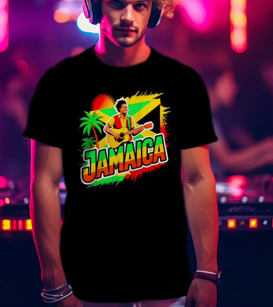 Jamaica Musician 2026 Vibrant Island Vibes Guitarist Flag T-Shirt