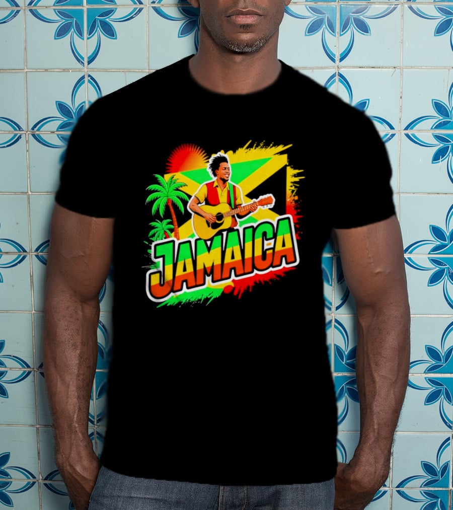 Jamaica Musician 2026 Vibrant Island Vibes Guitarist Flag T-Shirt
