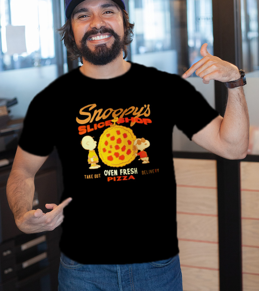 Snoopy's Slice Shop Oven Fresh Pizza Take Out Delivery T-Shirt