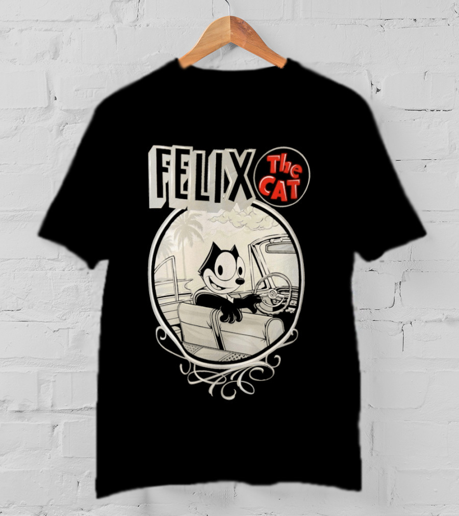 Felix The Cat Driving Car By Mister Cartoon With Palm Tree T-Shirt