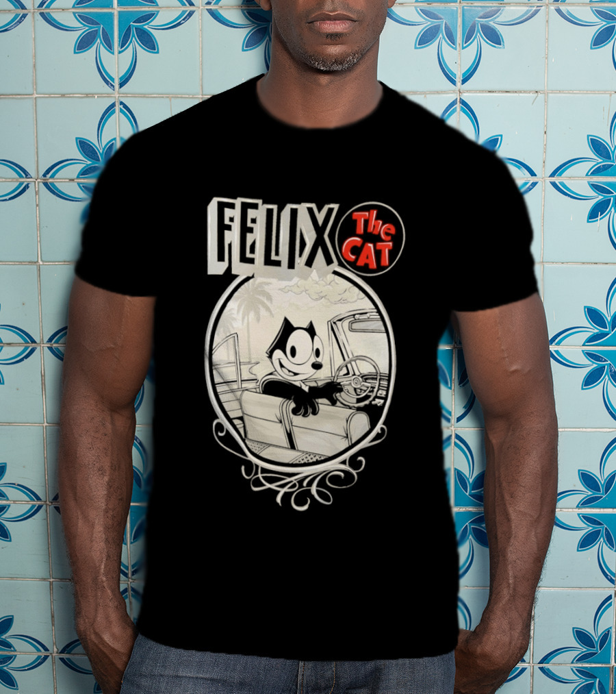 Felix The Cat Driving Car By Mister Cartoon With Palm Tree T-Shirt