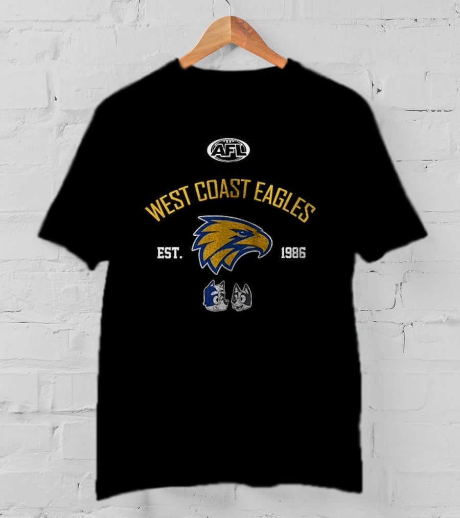 AFL West Coast Eagles Est 1986 Blue Dog Collab Football Cartoon T-Shirt