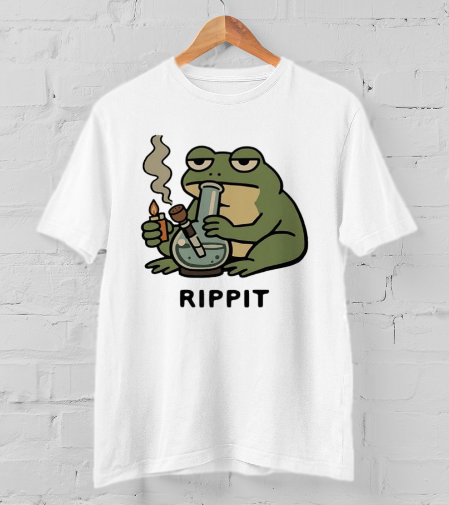 Rippit Frog Smoking Bong Meme Funny Cartoon T-Shirt