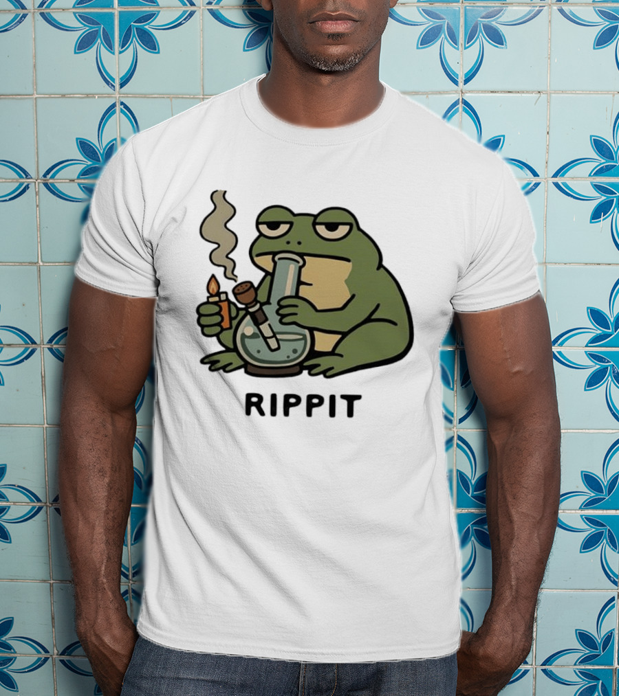 Rippit Frog Smoking Bong Meme Funny Cartoon T-Shirt