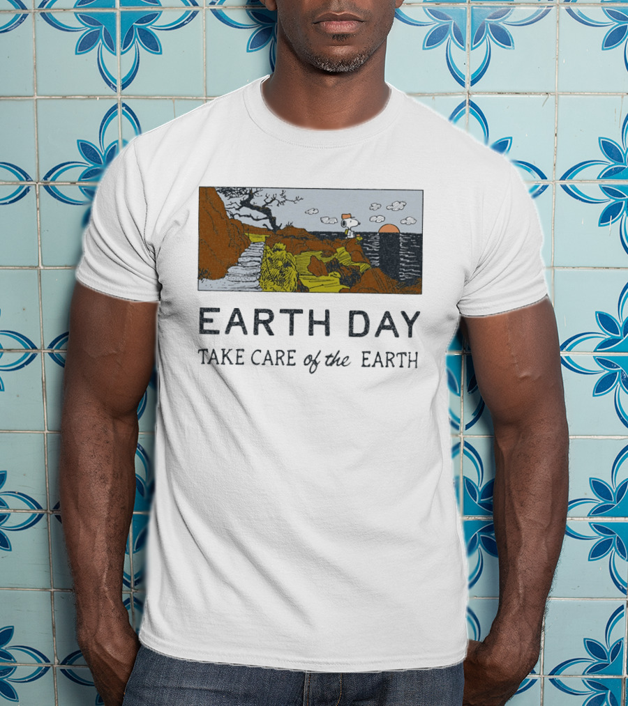 Earth Day Snoopy Woodstock Take Care Of The Earth Sunset Scene T-Shirt