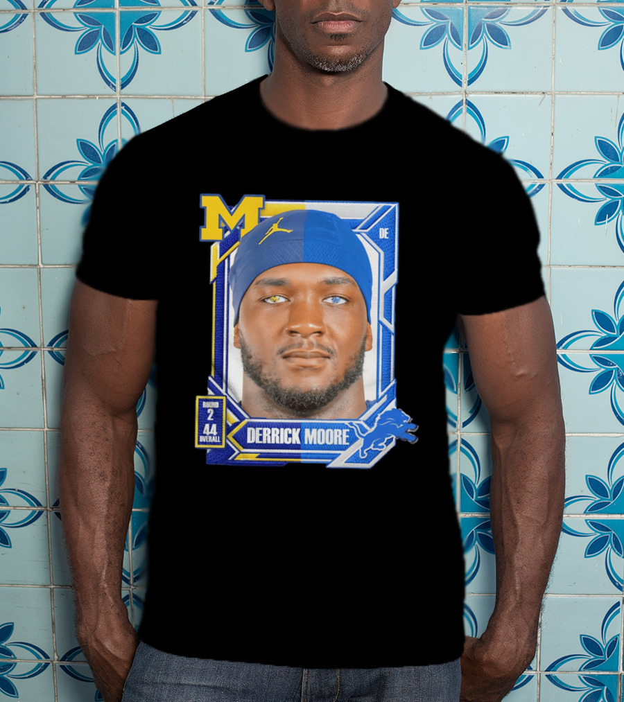 Derrick Moore Detroit Lions Round 2 Pick 44 Michigan 2026 Draft T-Shirt