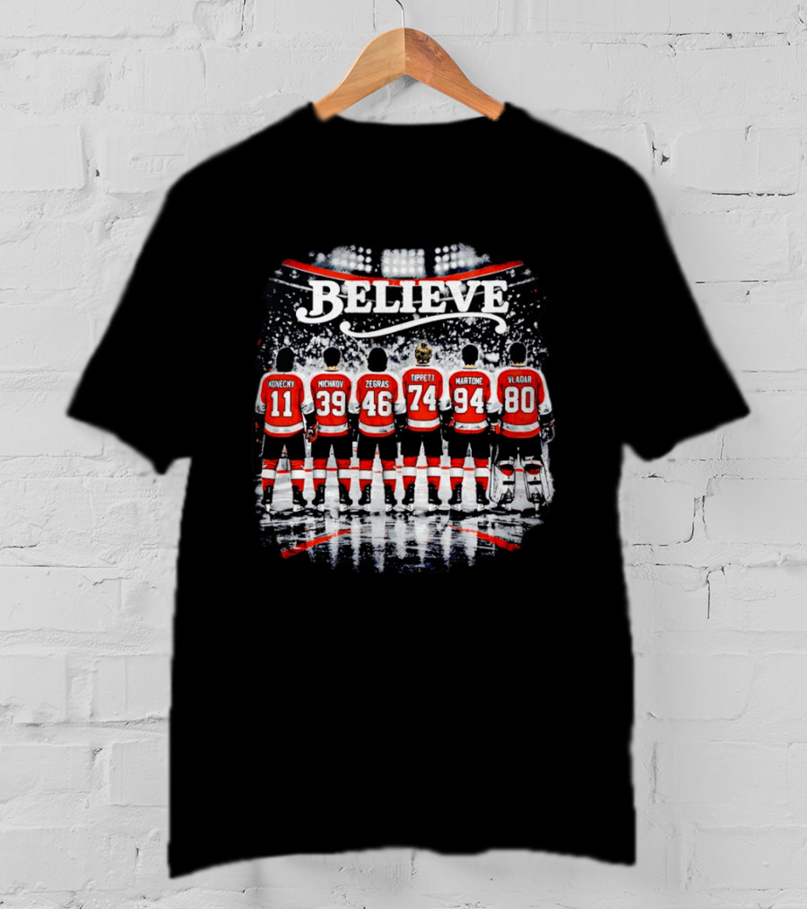 Believe Philadelphia Flyers Konecny Michkov Zegras Tippett Martone Vladar NHL Team Back View T-Shirt