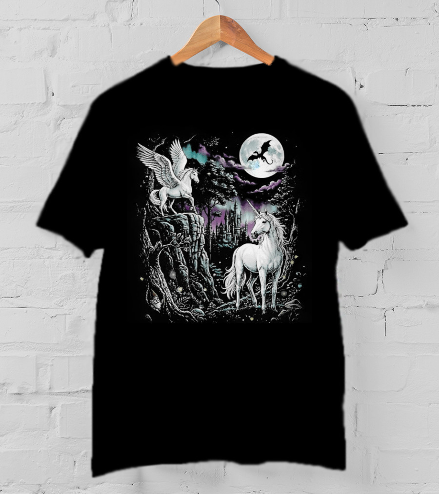Fantasy Unicorn Neon Galaxy Moonlight Enchantment T-Shirt