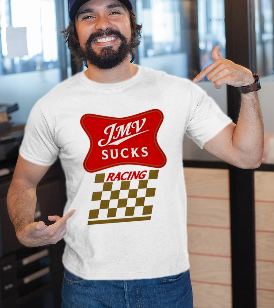 JMV Sucks Racing Checkered Flag Red And White T-Shirt