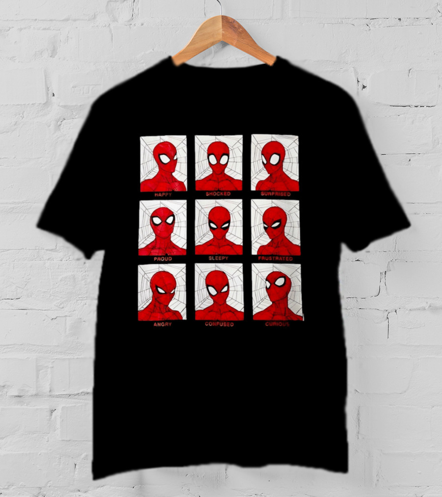 Spider Man Emotional States Happy Shocked Surprised Proud Sleepy Frustrated Angry Confused Curious T-Shirt