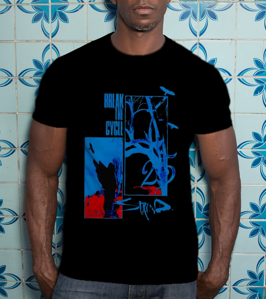 Staind Break The Cycle 25 Anniversary Peaceful Day Vibrant Blue Nature Scene T-Shirt