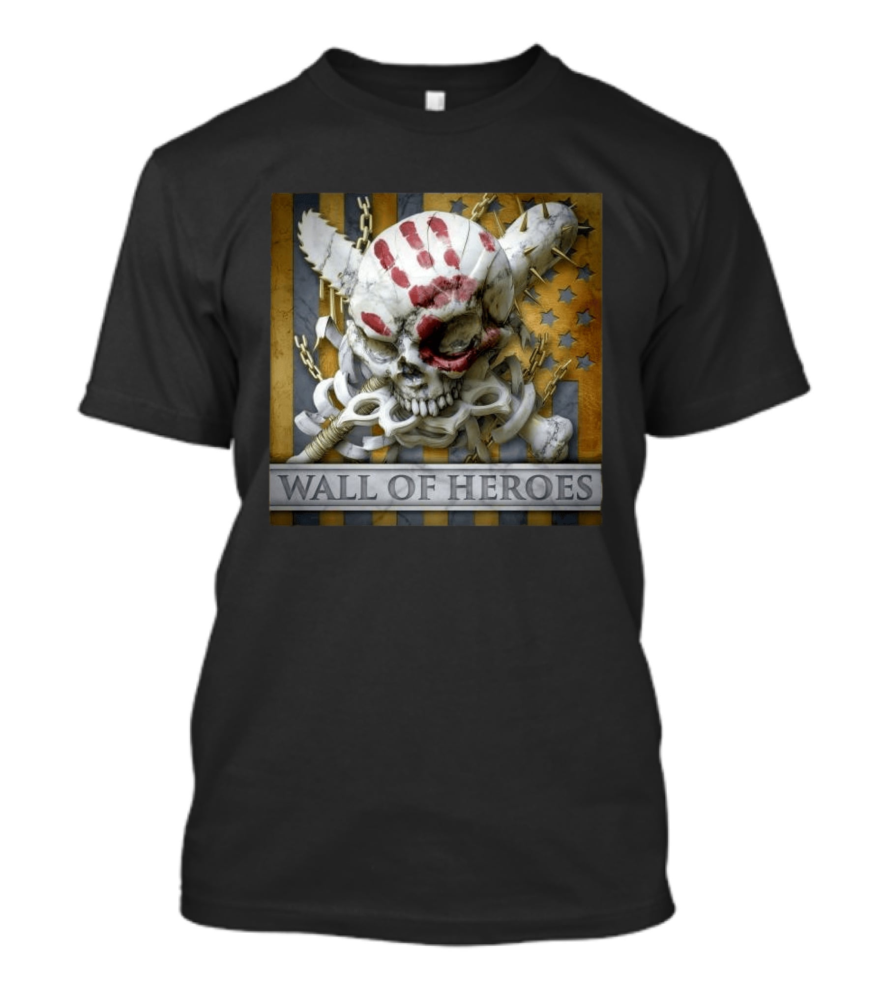 Five Finger Death Punch Wall Of Heroes Skull And Mace Chains Stars T-Shirt