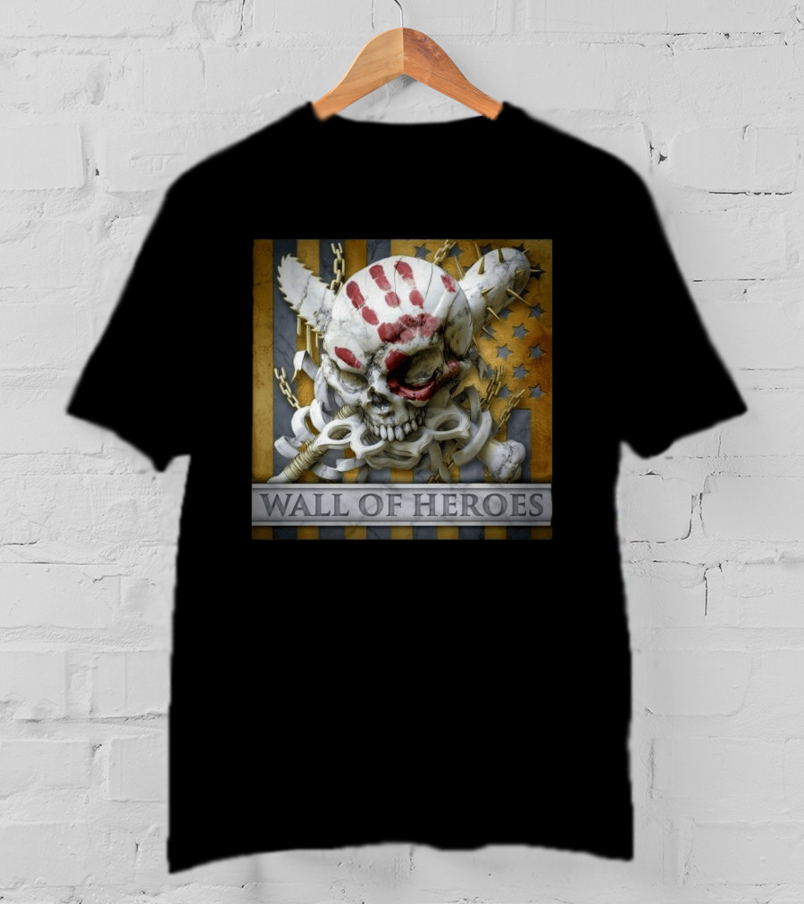 Five Finger Death Punch Wall Of Heroes Skull And Mace Chains Stars T-Shirt