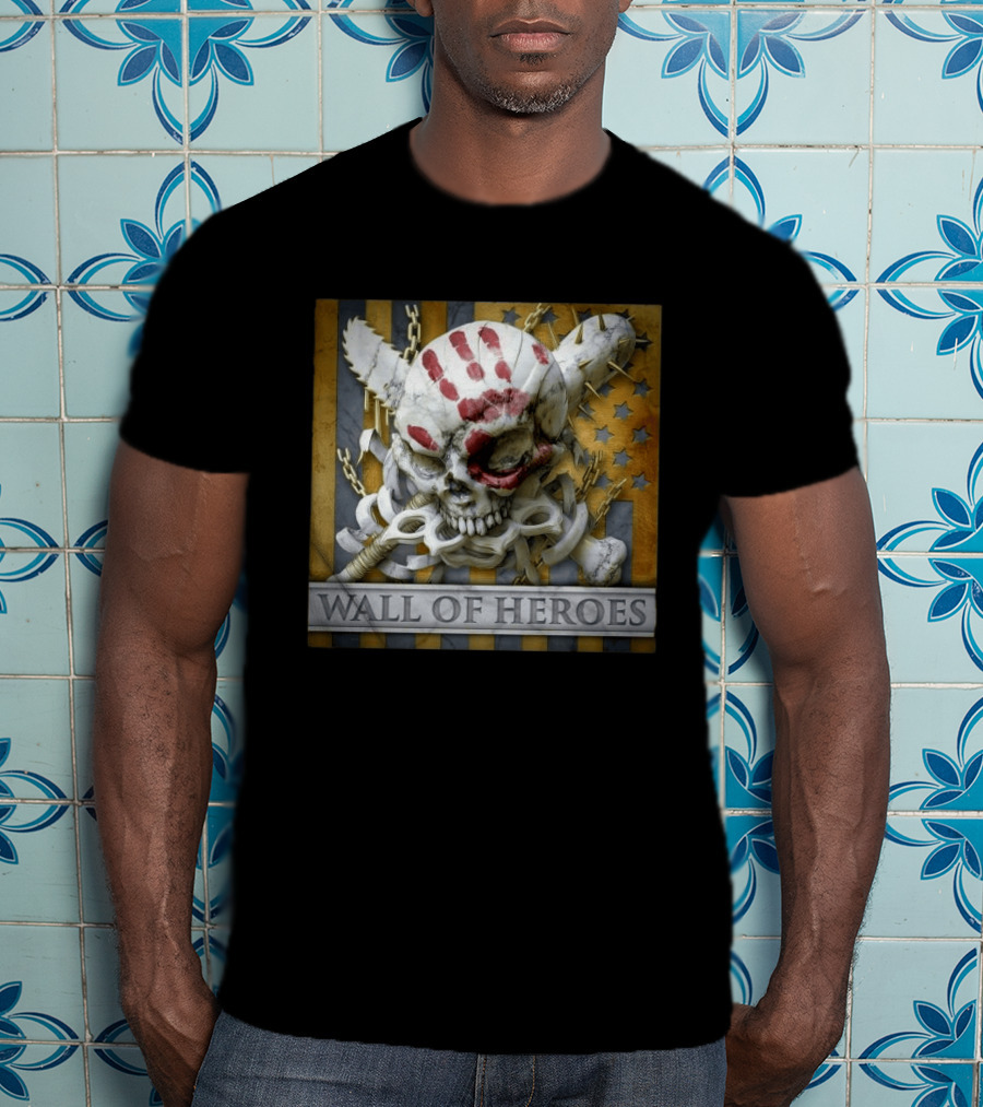 Five Finger Death Punch Wall Of Heroes Skull And Mace Chains Stars T-Shirt