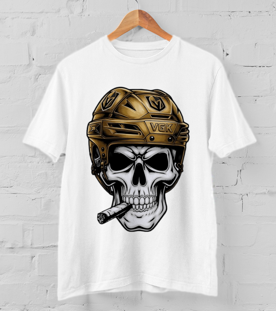 VGK Skull Helmet Vegas Golden Knights Smoking Cigar T-Shirt