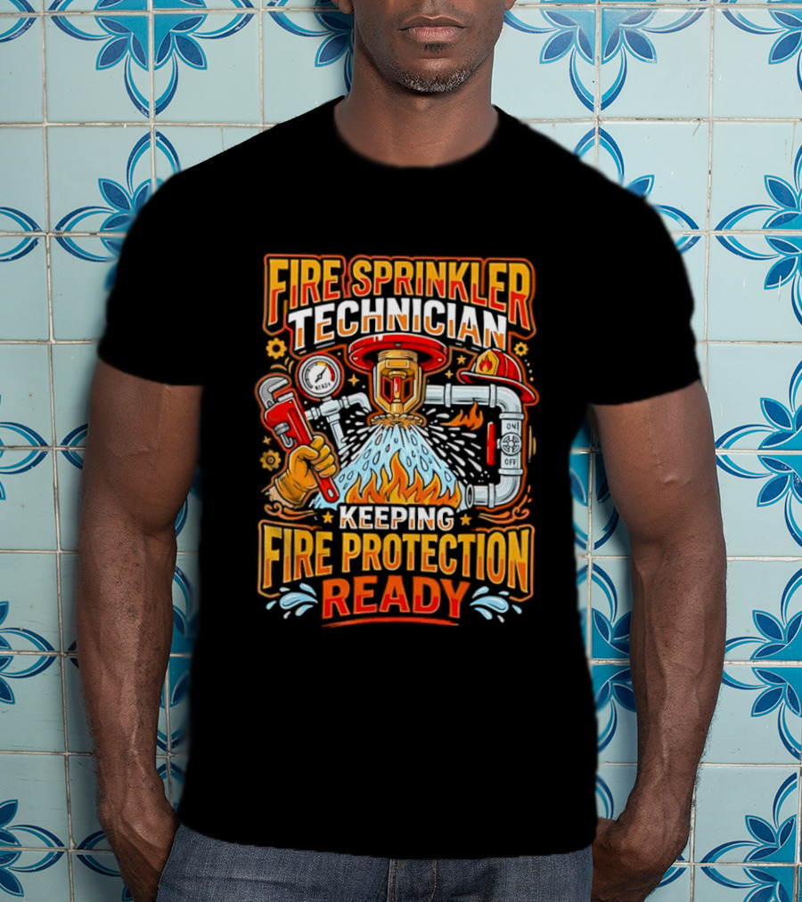Fire Sprinkler Technician Keeping Fire Protection Ready T-Shirt