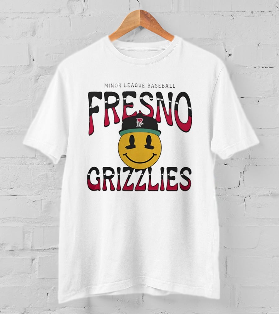 Fresno Grizzlies Minor League Baseball 70's Smiley Face Hat T-Shirt