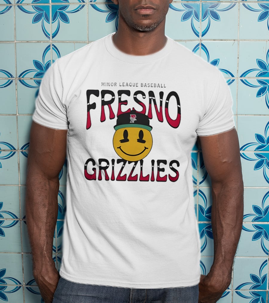 Fresno Grizzlies Minor League Baseball 70's Smiley Face Hat T-Shirt