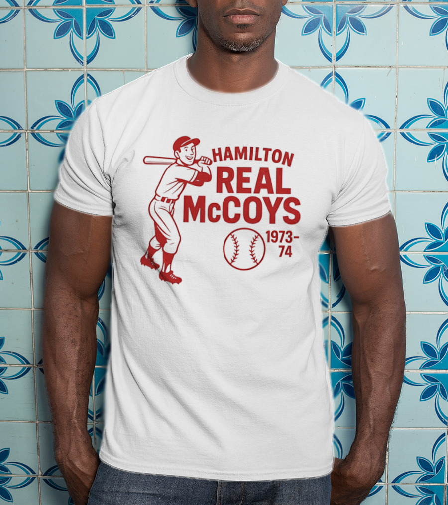 Hamilton Real McCoys Baseball 1973 1974 Retro Player T-Shirt