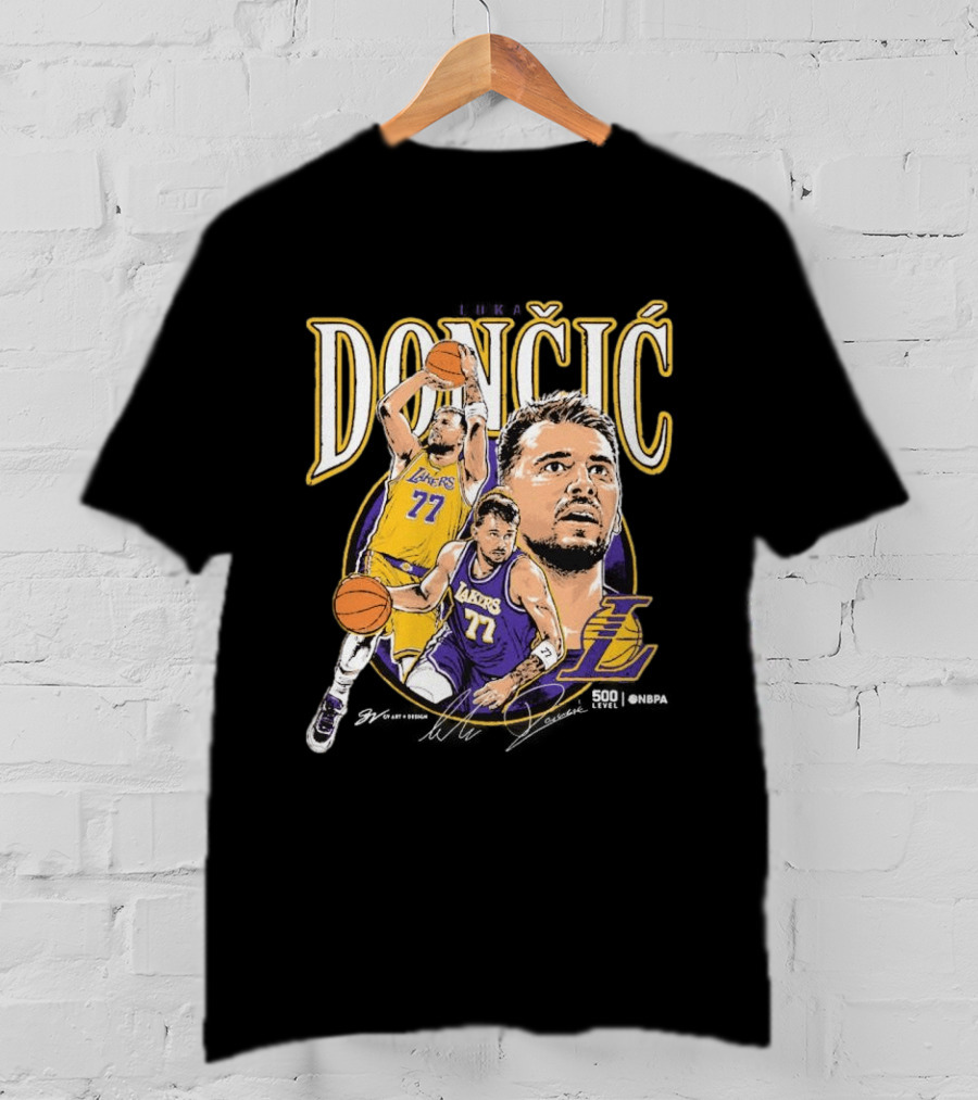 Doncic Lakers 77 Trio Basketball T-Shirt
