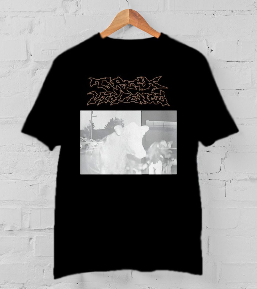 Truck Stop Violence Cow Photo Retro Style Casual Wear T-Shirt