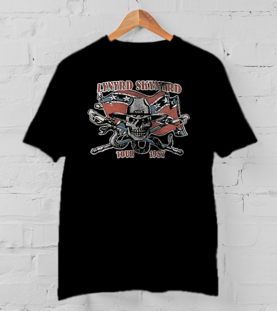 Lynyrd Skynyrd Tour 1987 Skeleton Cowboy USA Rebel Flag T-Shirt