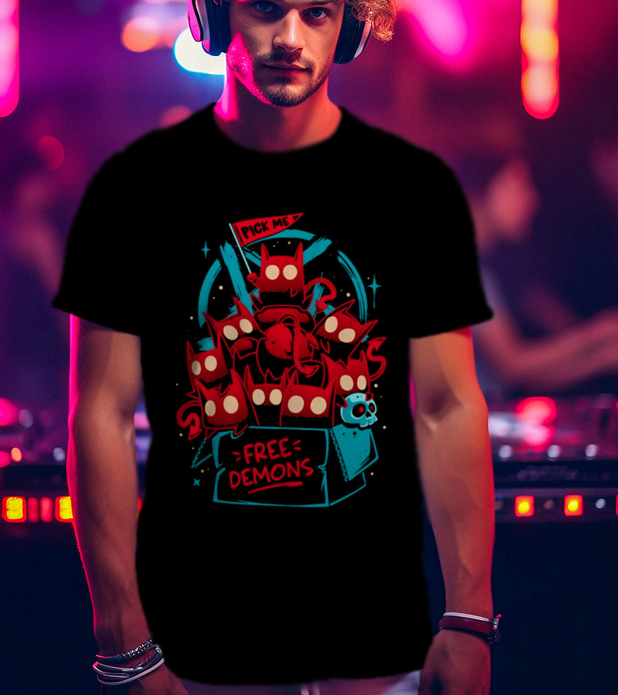 Free Demons Box Pick Me Red Monsters Cute Cartoon T-Shirt