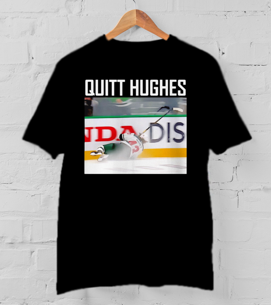 Quitt Hughes Hockey Player Falling Action Moment T-Shirt