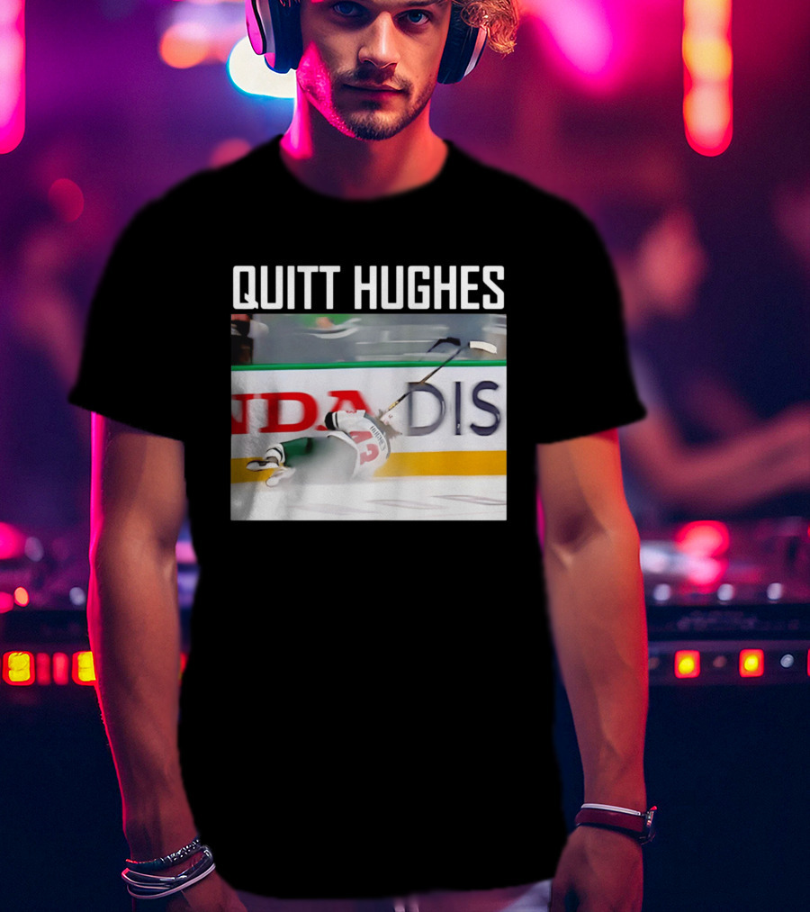 Quitt Hughes Hockey Player Falling Action Moment T-Shirt