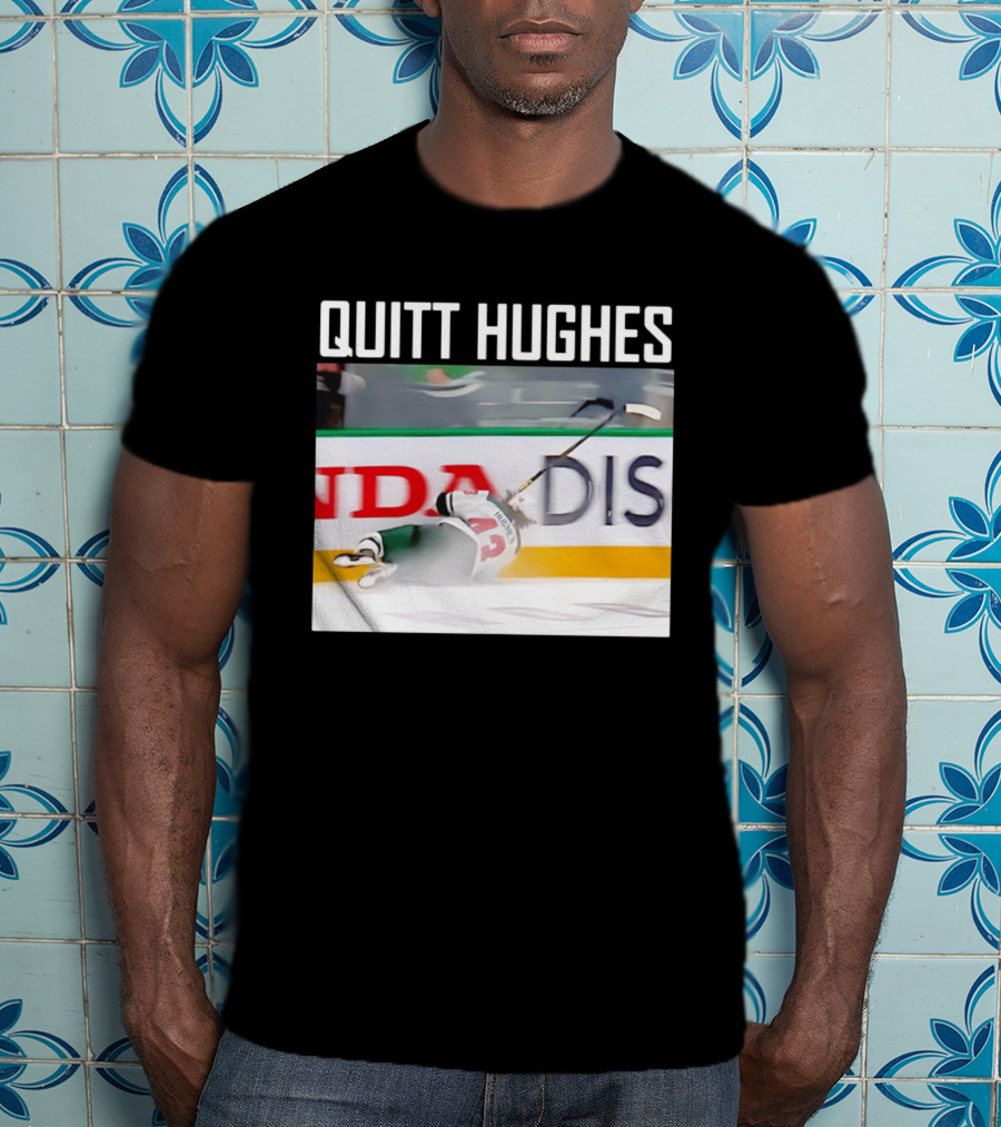 Quitt Hughes Hockey Player Falling Action Moment T-Shirt