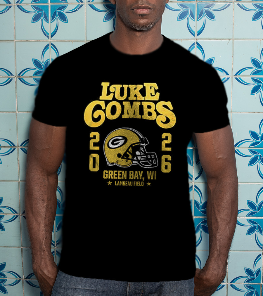 Luke Combs Green Bay WI Tour 2026 Helmet Packers Collaboration T-Shirt