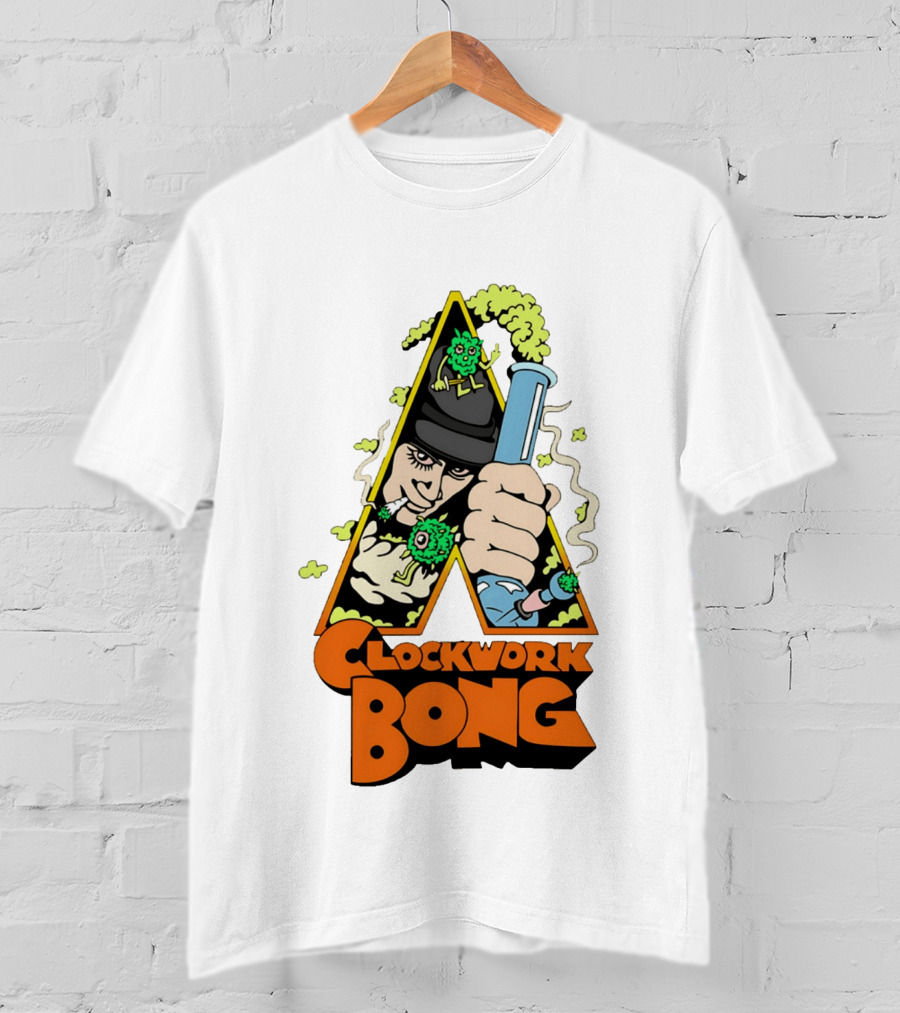 Work Bong Triangle Character Holding Bong With Smoke And Green Creatures T-Shirt
