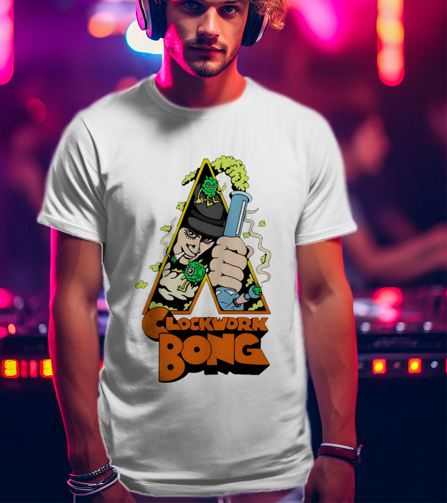 Work Bong Triangle Character Holding Bong With Smoke And Green Creatures T-Shirt
