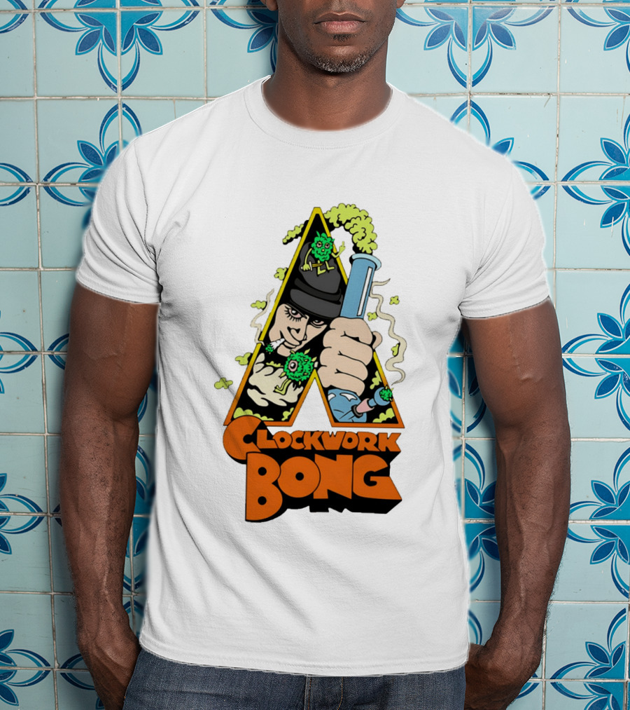 Work Bong Triangle Character Holding Bong With Smoke And Green Creatures T-Shirt
